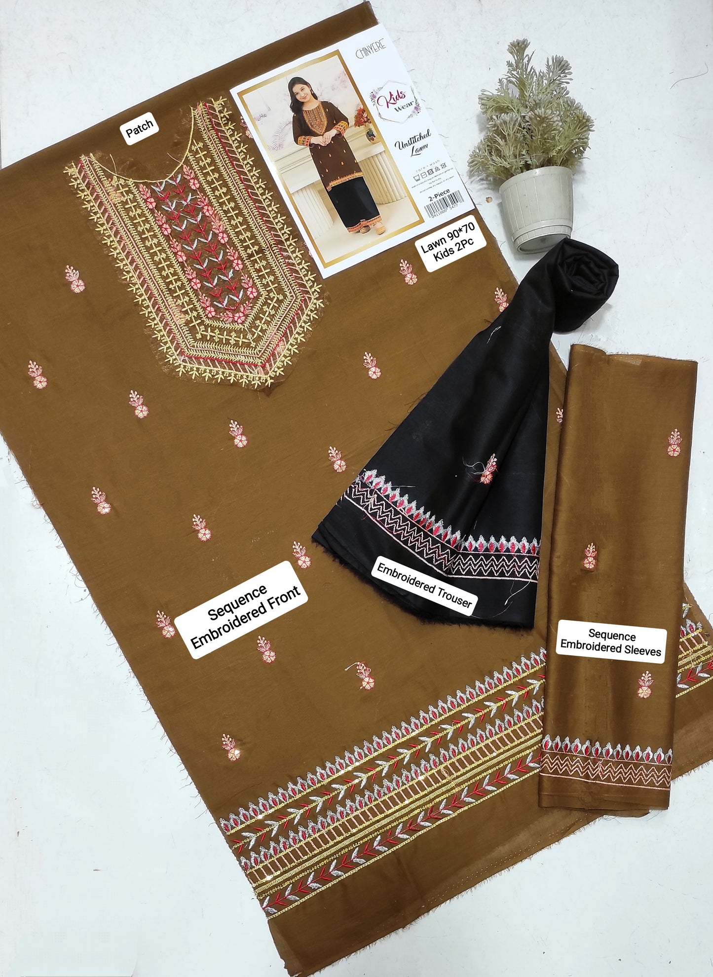 CHINYERE Kids Embroidered 2 Piece Unstiched Suit