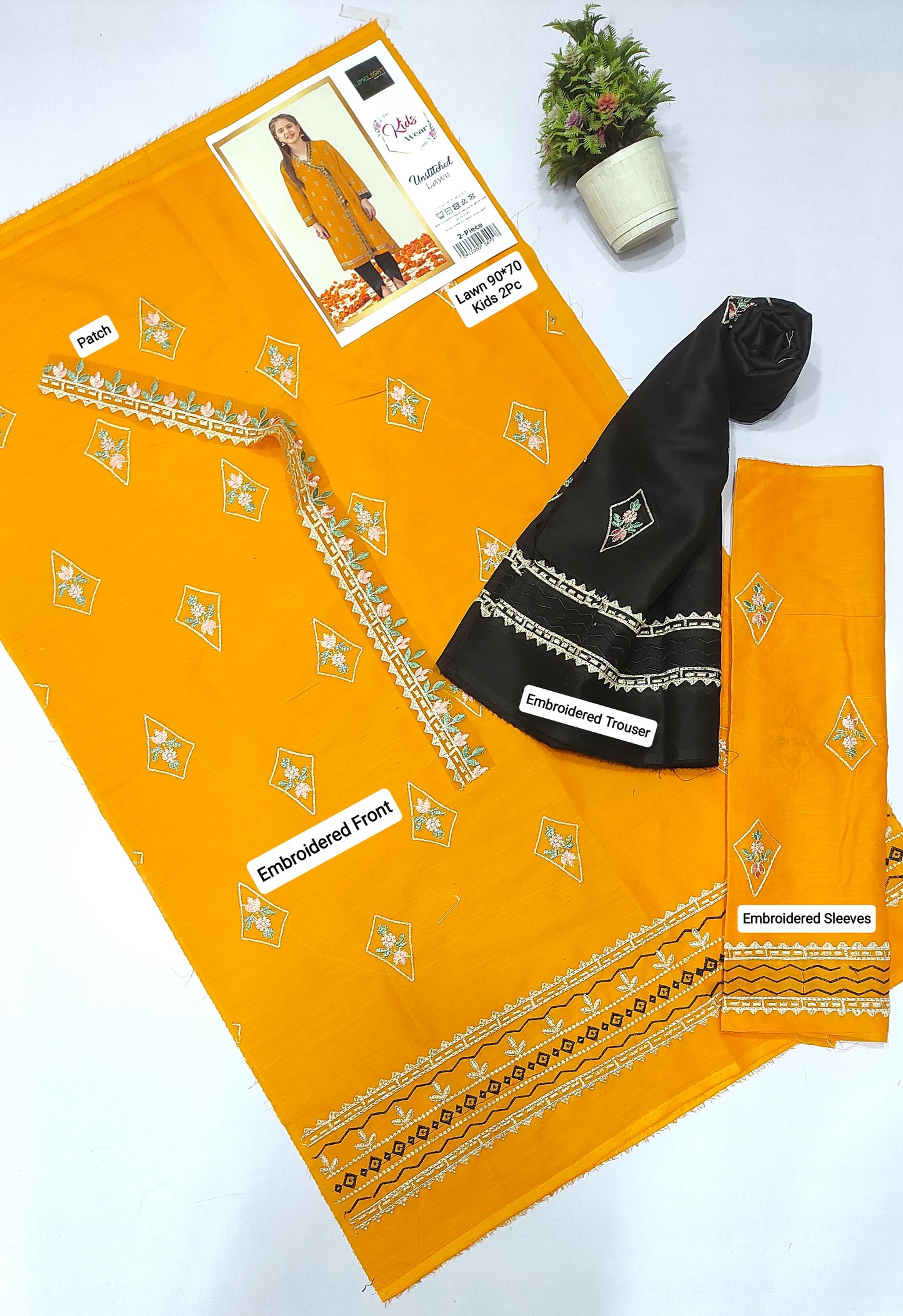 LIME LIGHT Kids Embroidered 2 Piece Unstiched Suit