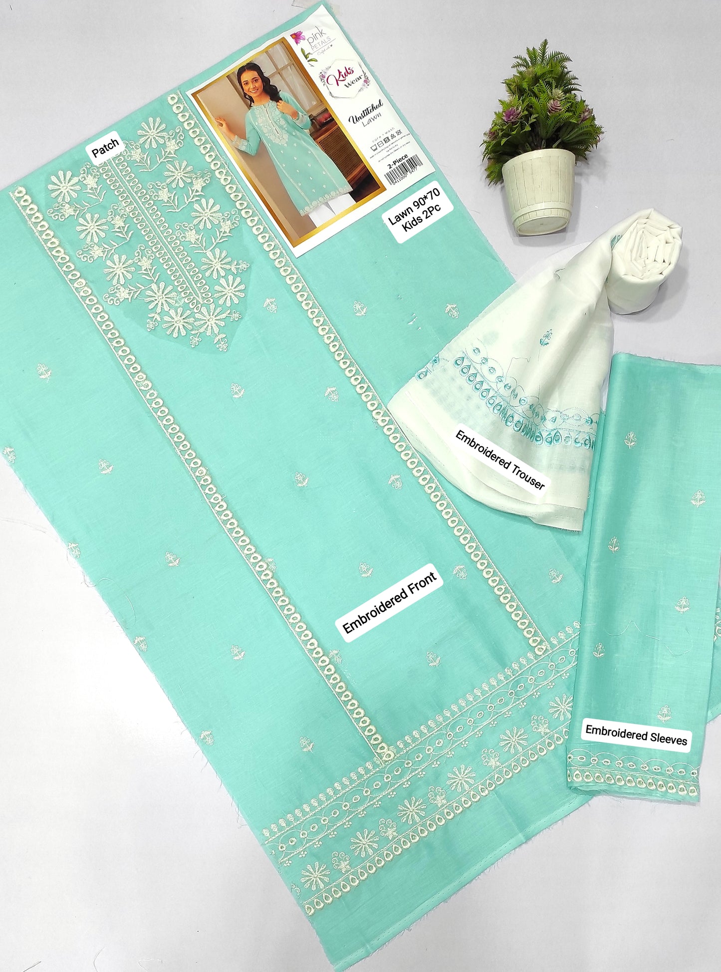 PINK PETALS Kids Embroidered 2 Piece Unstiched Suit