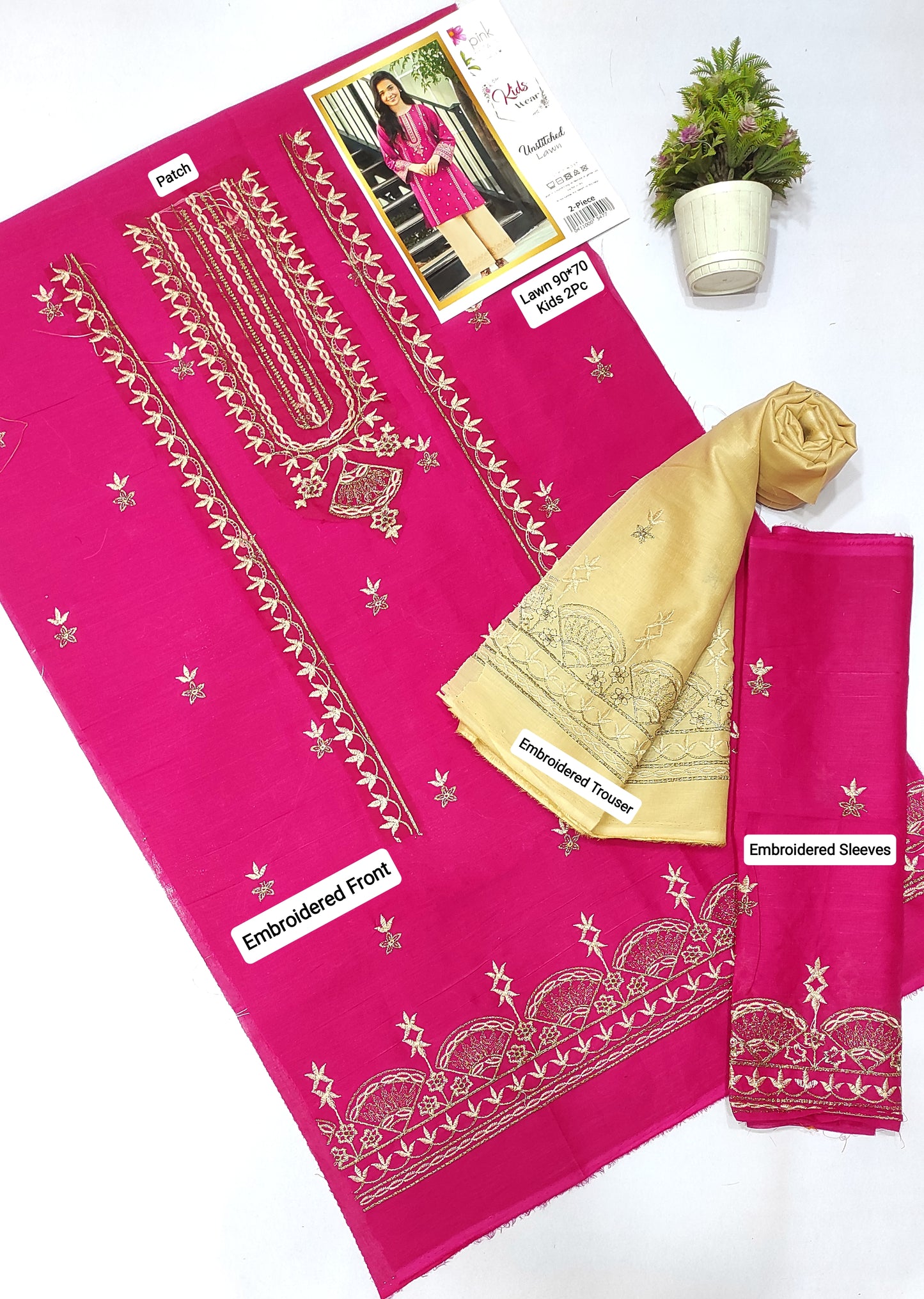 PINK PETALS Kids Embroidered 2 Piece Unstiched Suit