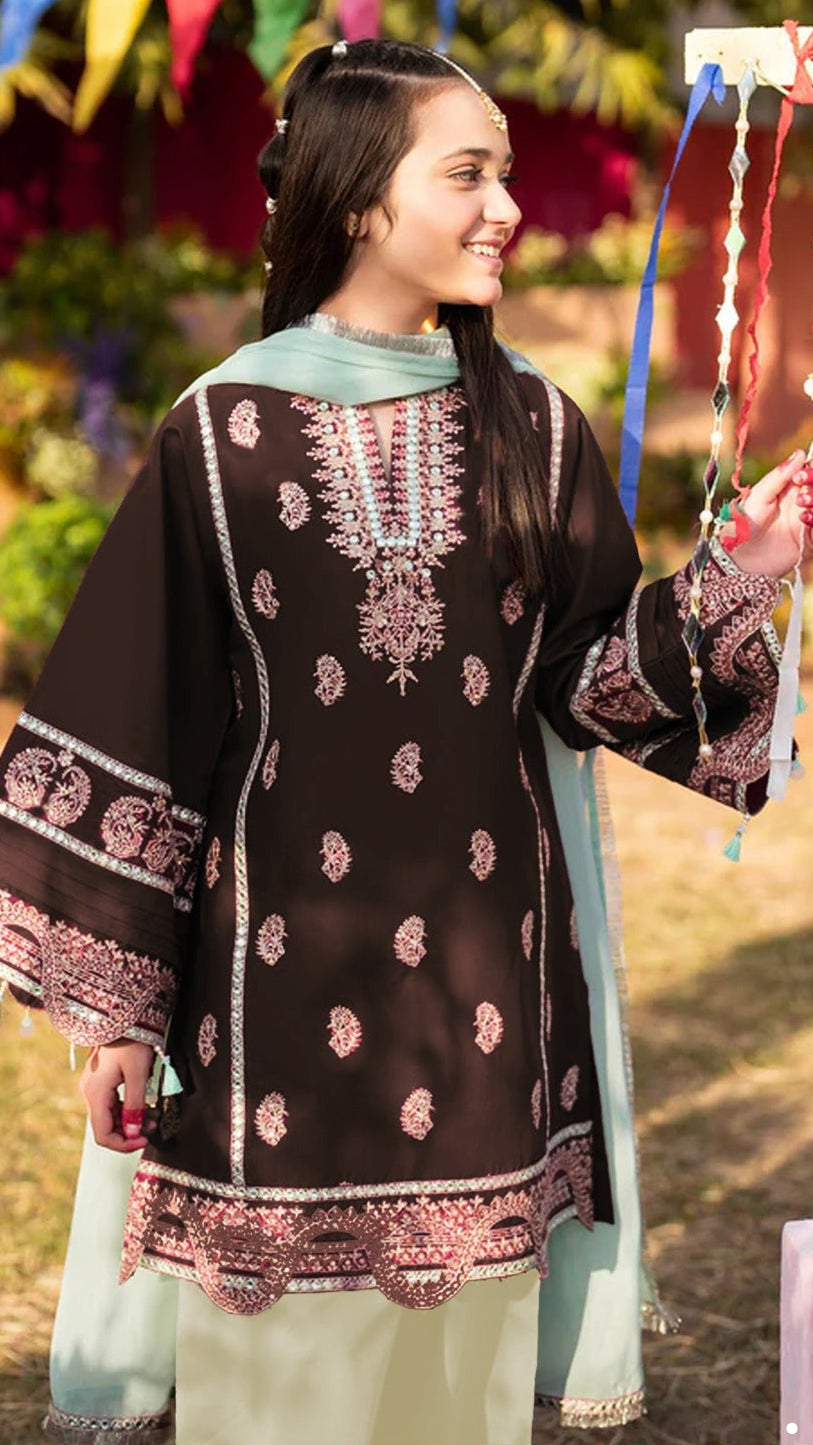 ZIVA Kids Embroidered 2 Piece Unstiched Suit