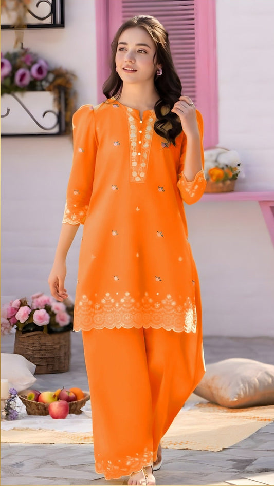 PINK PETALS Kids Embroidered 2 Piece Unstiched Suit