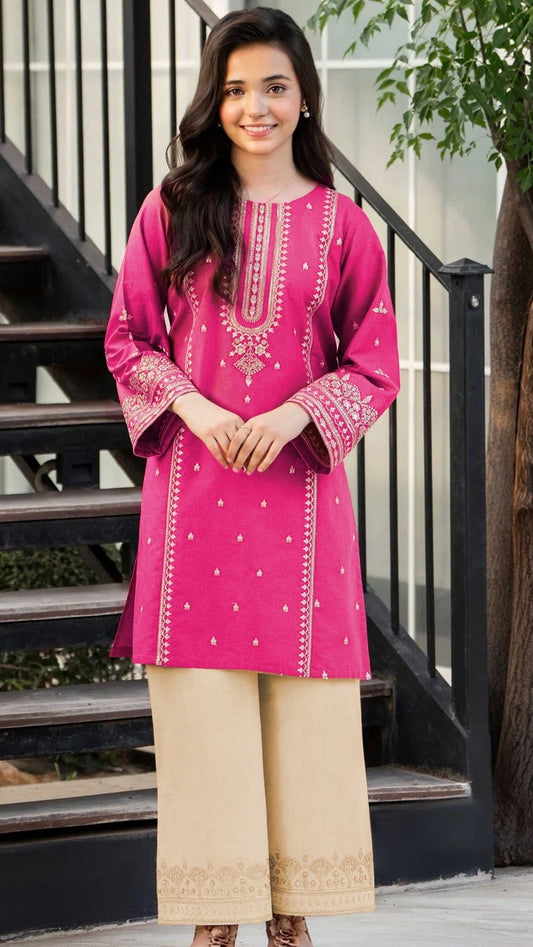 PINK PETALS Kids Embroidered 2 Piece Unstiched Suit