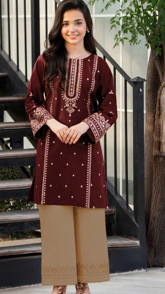 PINK PETALS Kids Embroidered 2 Piece Unstiched Suit