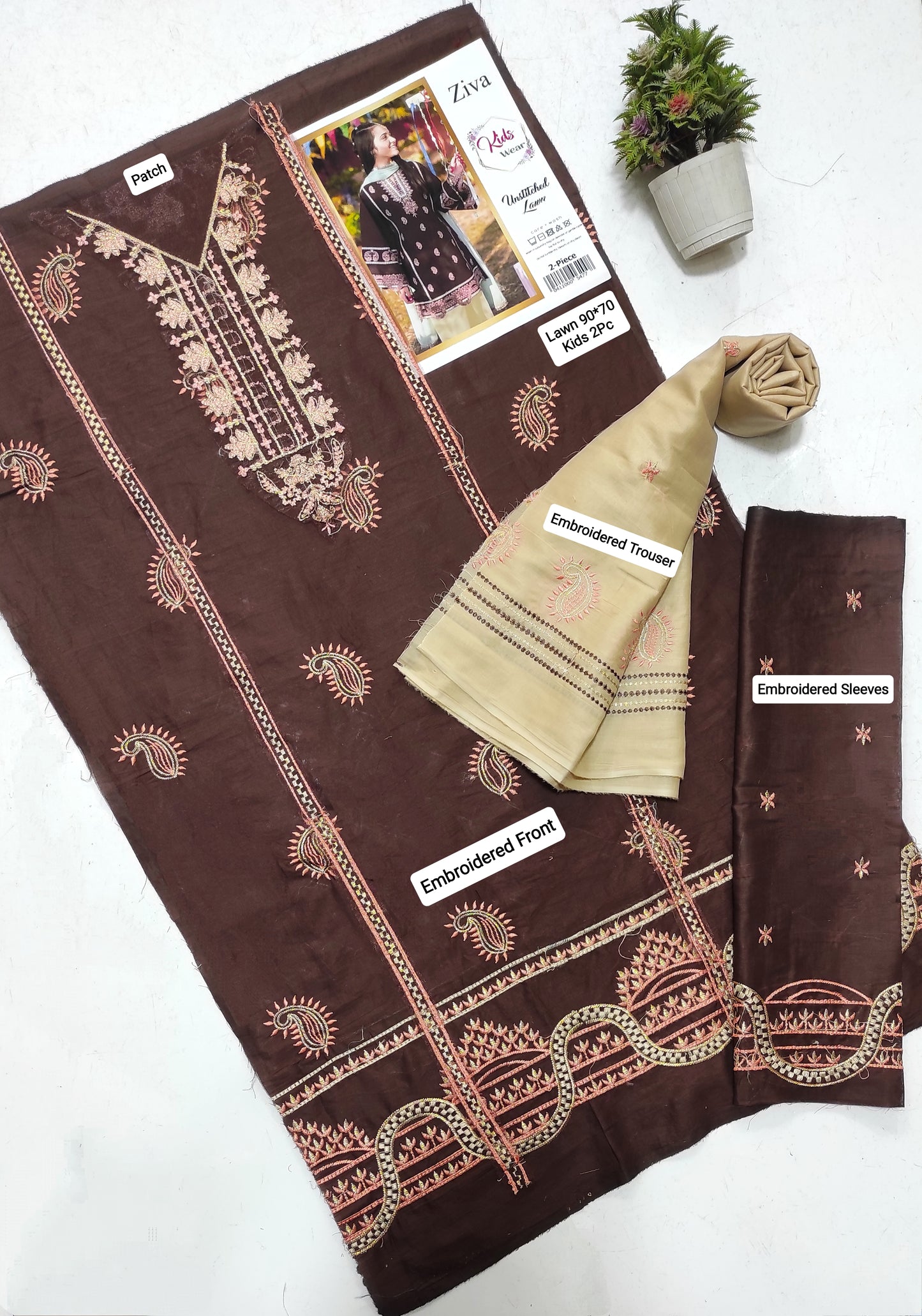 ZIVA Kids Embroidered 2 Piece Unstiched Suit