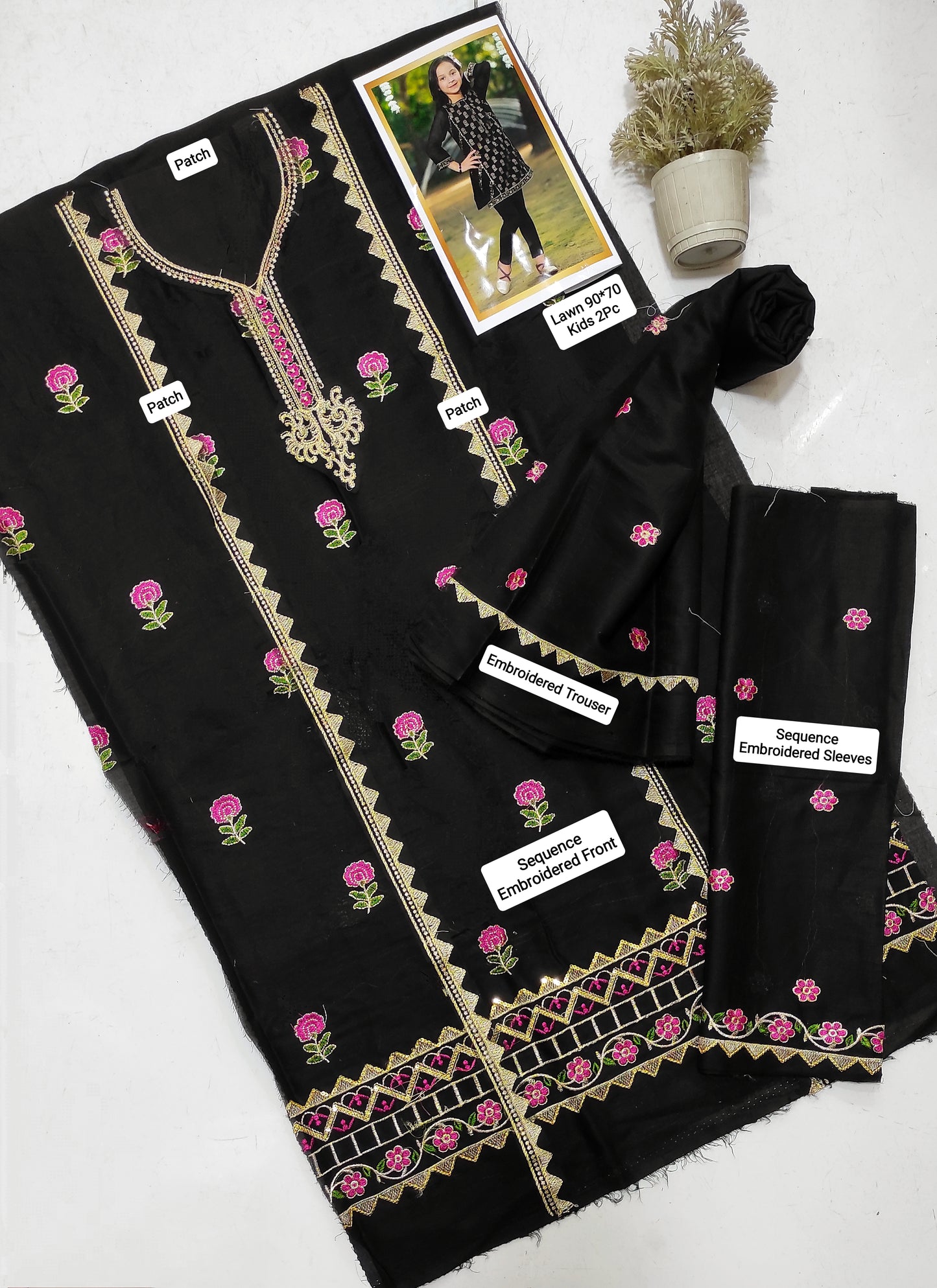 DINNERS Kids Embroidered 2 Piece Unstiched Suit