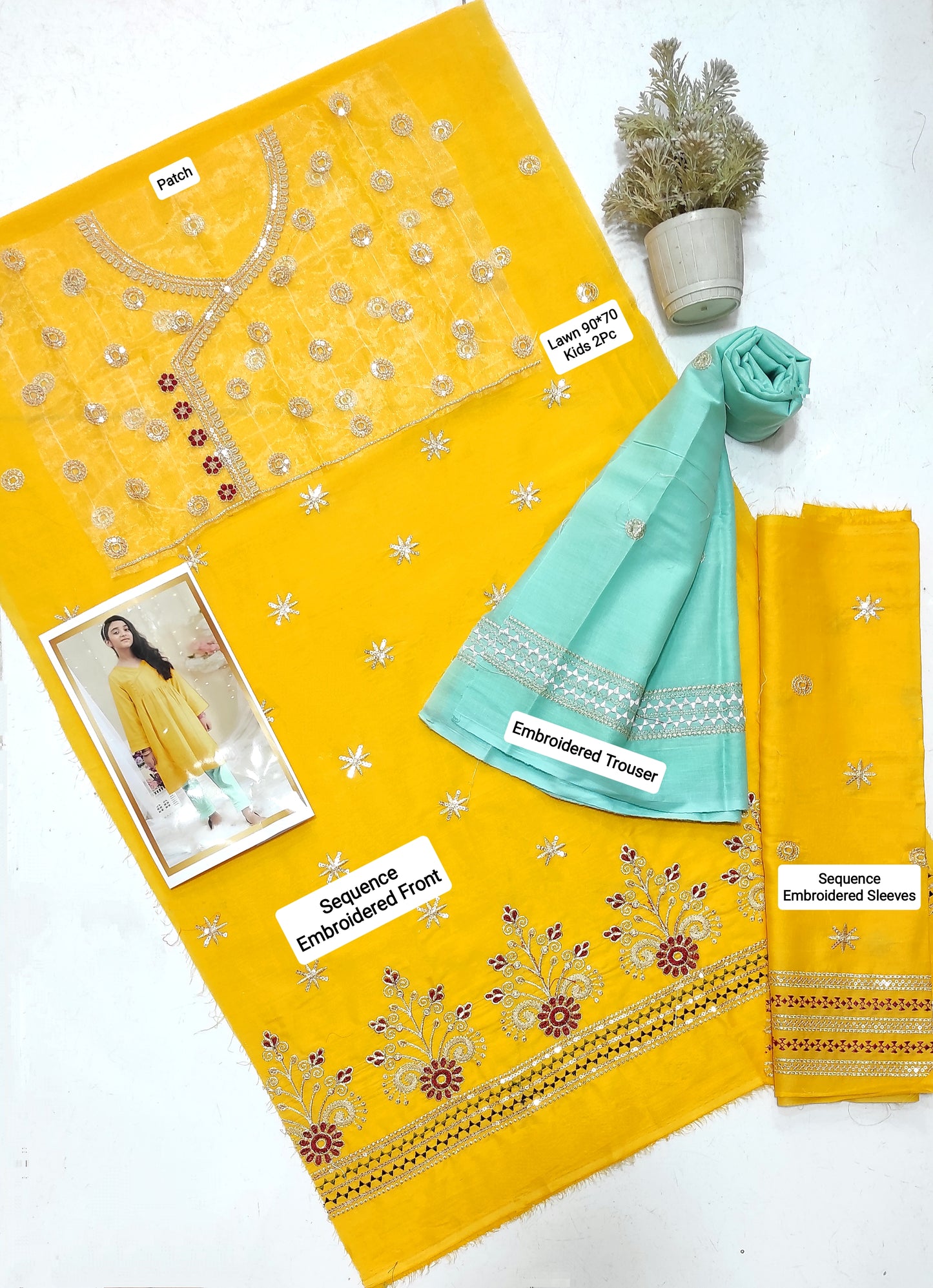 CHINYERE Kids Embroidered 2 Piece Unstiched Suit