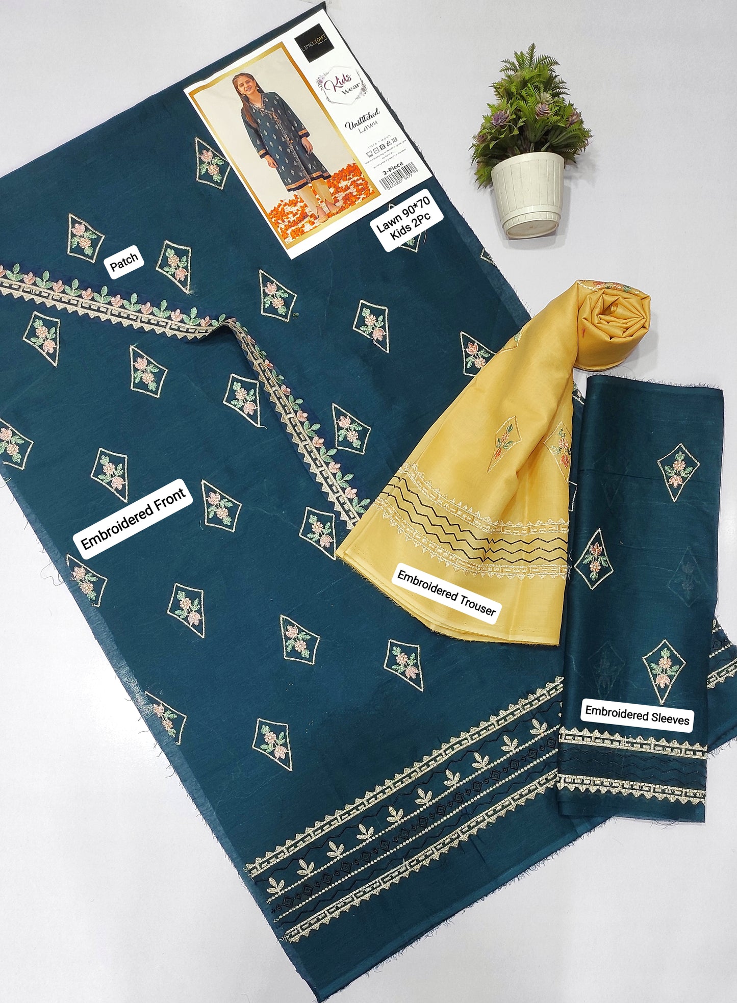 LIME LIGHT Kids Embroidered 2 Piece Unstiched Suit