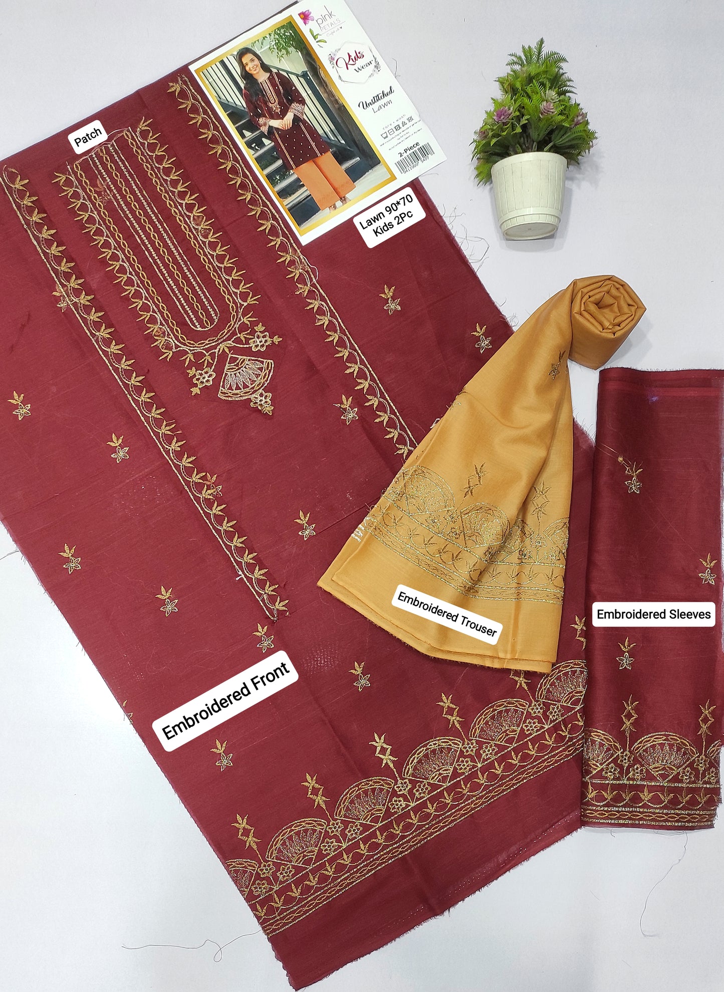 PINK PETALS Kids Embroidered 2 Piece Unstiched Suit