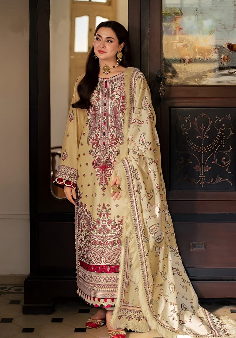Asim Jofa Lawn Embroiderd 3Pc Unstiched Suit With Printed Bana Dora Shawl