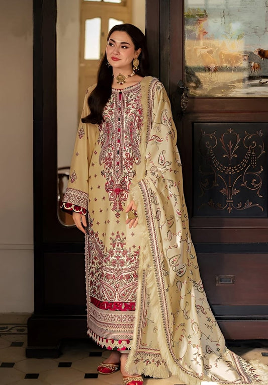 Asim Jofa Lawn Embroiderd 3Pc Unstiched Suit With Printed Bana Dora Shawl