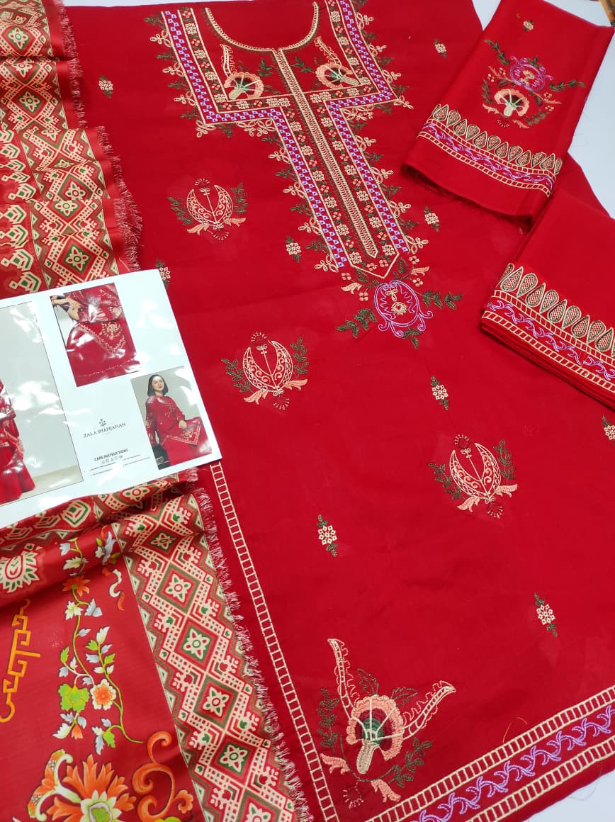 COCO By Zara ShahJahan Lawn Embroiderd 3Pc Unstiched Suit With Printed Bana Dora Shawl