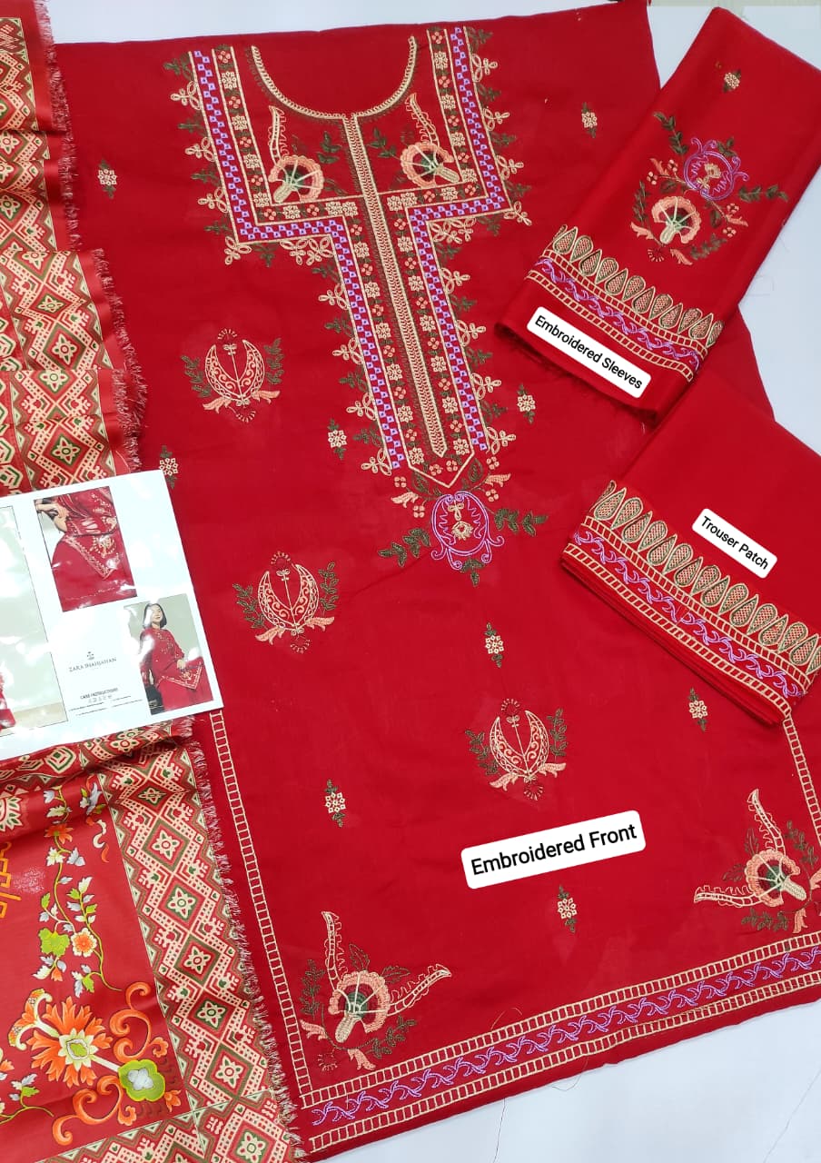 COCO By Zara ShahJahan Lawn Embroiderd 3Pc Unstiched Suit With Printed Bana Dora Shawl