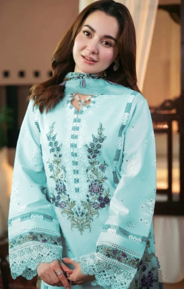 Qalamkar Lawn Embroiderd 3Pc Unstiched Suit With Printed Bana Dora Shawl