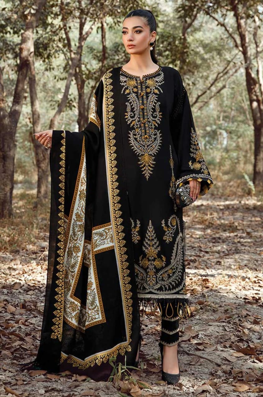 Maria B Lawn Embroiderd 3Pc Unstiched Suit With Printed Bana Dora Shawl