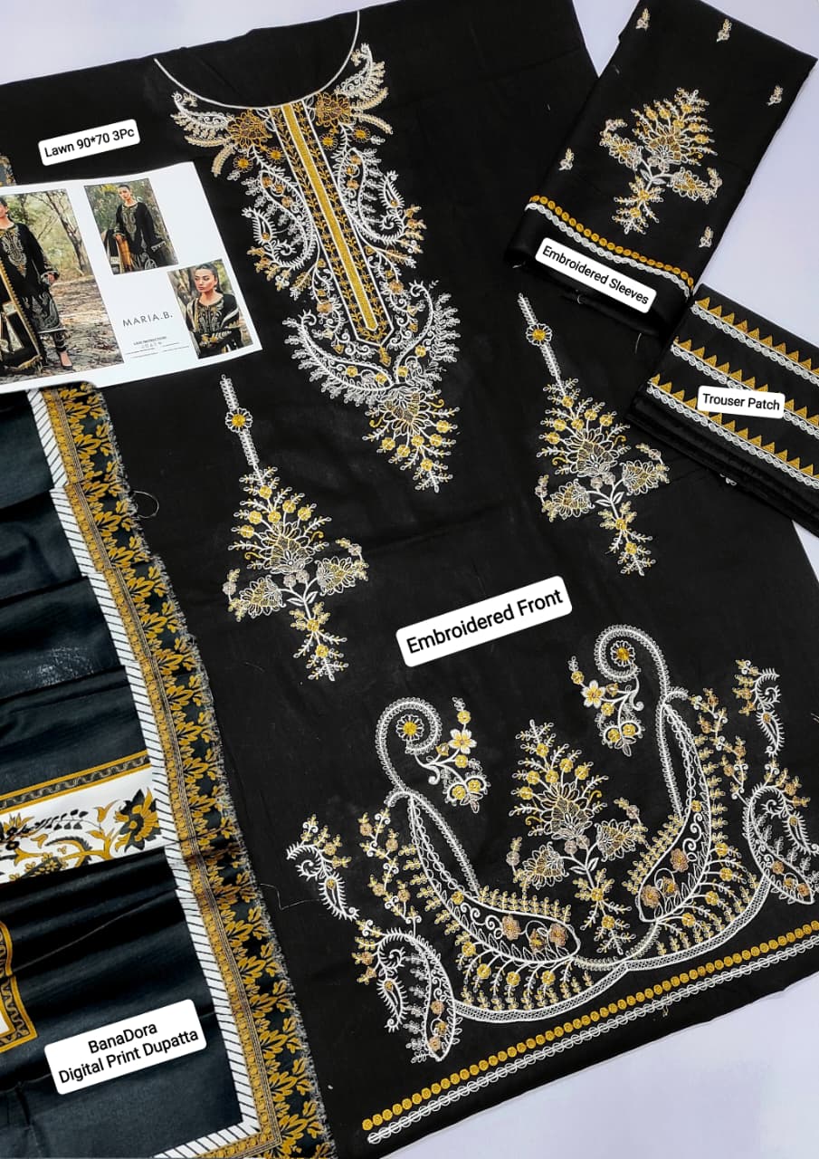 Maria B Lawn Embroiderd 3Pc Unstiched Suit With Printed Bana Dora Shawl