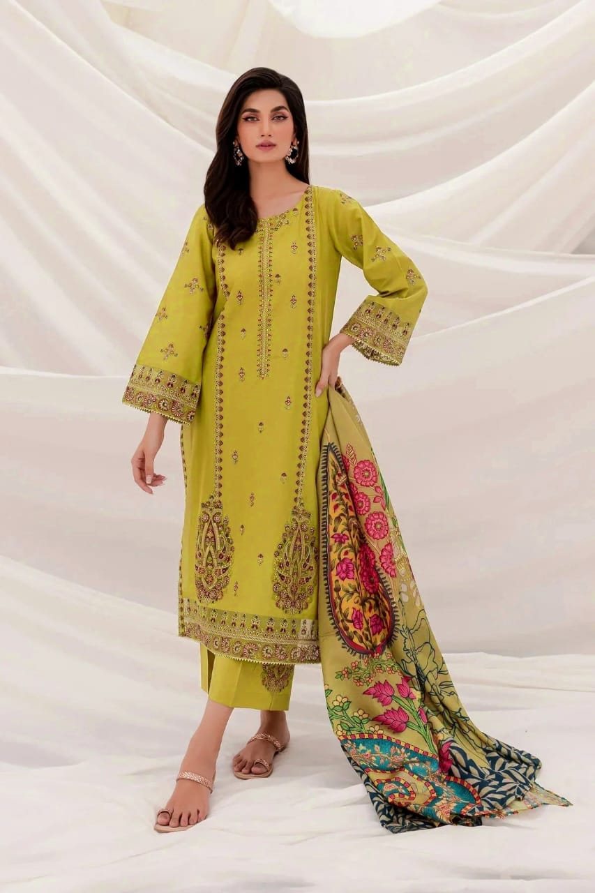 Batik Lawn Embroiderd 3Pc Unstiched Suit With Printed Bana Dora Shawl