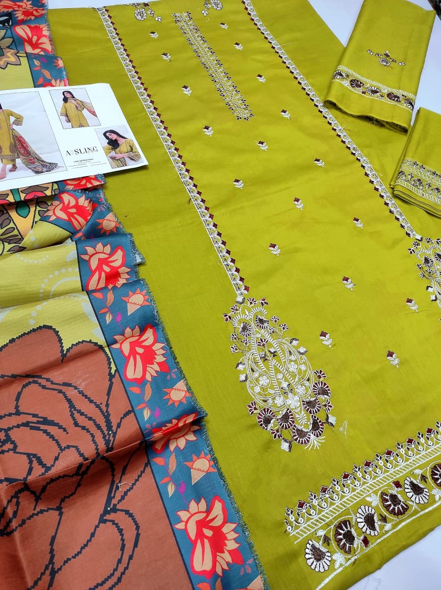 Batik Lawn Embroiderd 3Pc Unstiched Suit With Printed Bana Dora Shawl