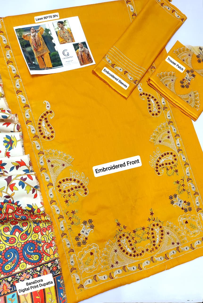 Charizma Lawn Embroiderd 3Pc Unstiched Suit With Printed Bana Dora Shawl