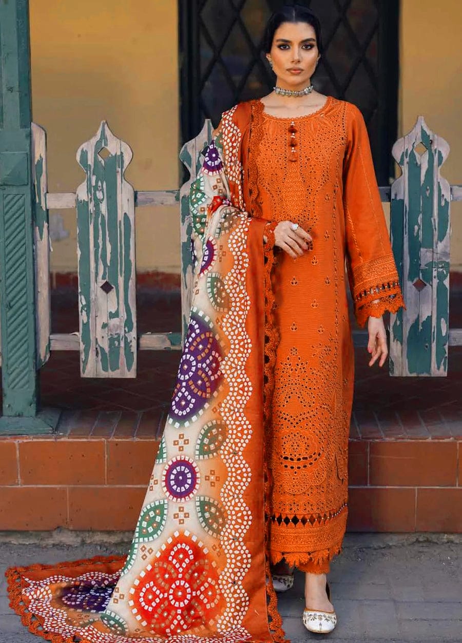 Nureh Lawn Embroiderd 3Pc Unstiched Suit With Printed Bana Dora Shawl